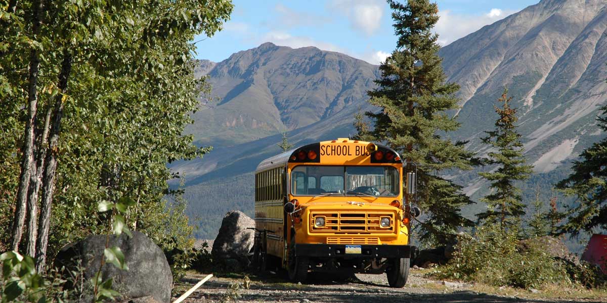 A school bus near Wrangell National Park in Alaska