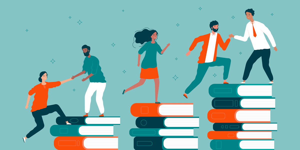 people running on books