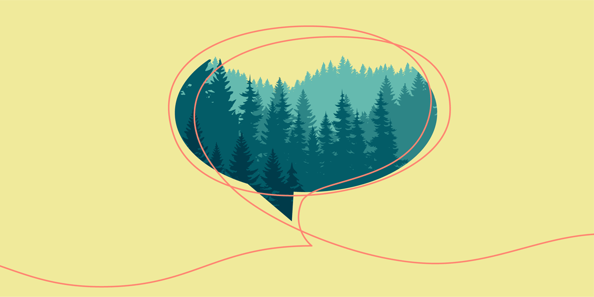 illustration of word bubble showing green forest land