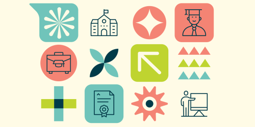 decorative graphics with icons in a grid